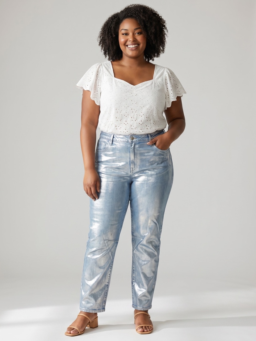 KUT From The‎ Kloth Ashley Slouchy Barrel Jeans Metallic Foil High Rise 18